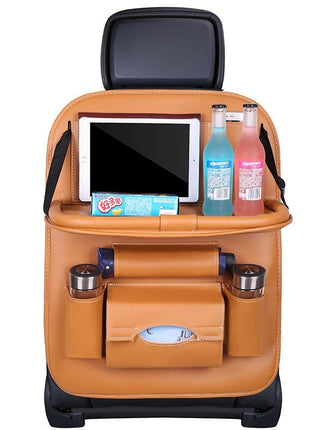 Car Back Seat Leather Organizer Storage Bag with Foldable Table